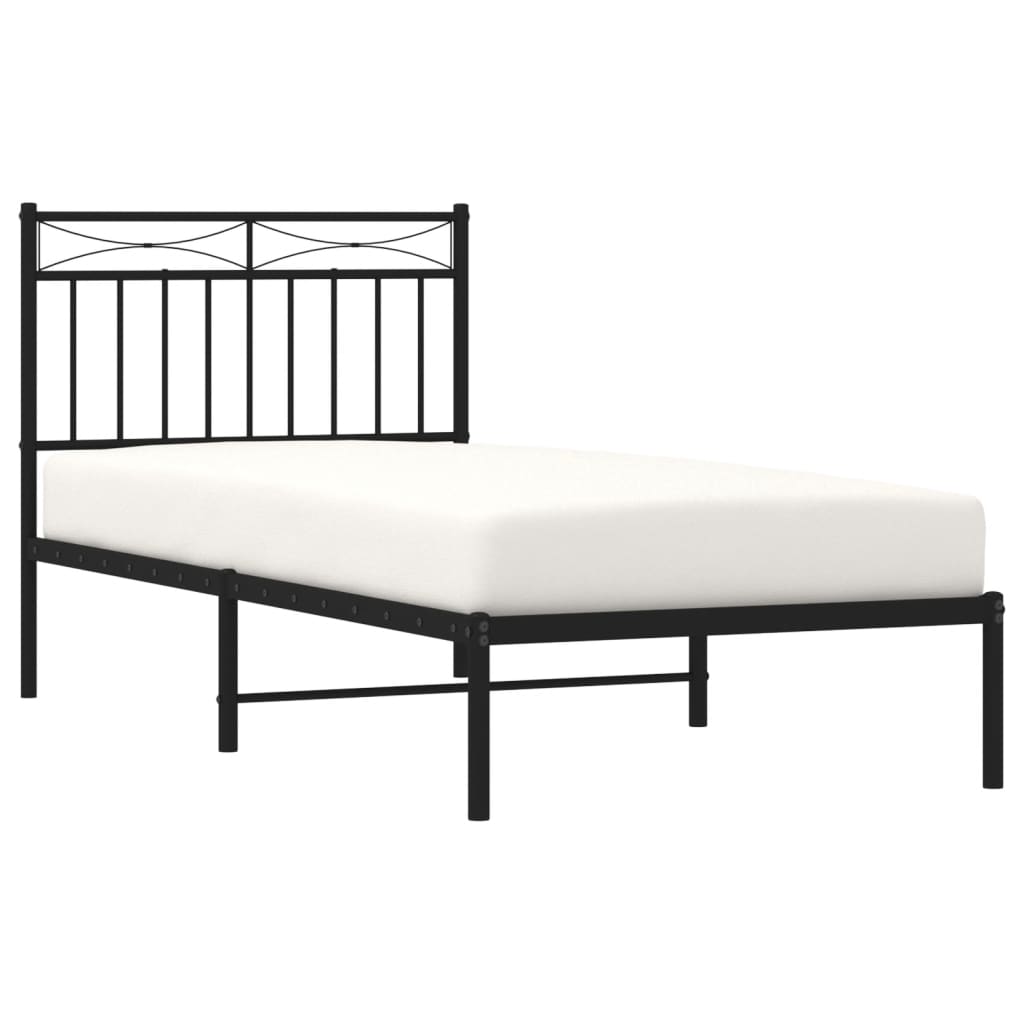 Bedframe Metaal 90x190 cm Zwart met hoofdbord