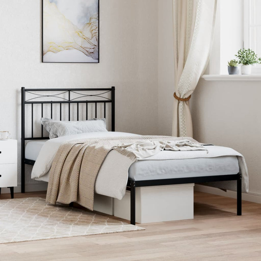 Bedframe Metaal 90x190 cm Zwart met hoofdbord