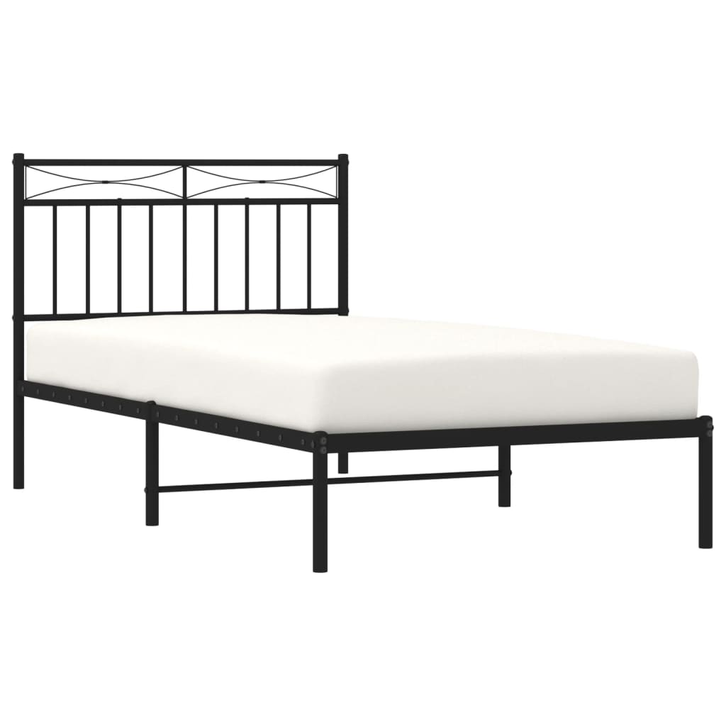 Bedframe Metaal 100x190 cm Zwart met hoofdbord