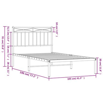 Bedframe Metaal 100x190 cm Zwart met hoofdbord