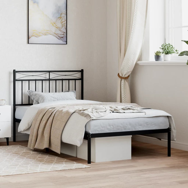 Bedframe Metaal 100x190 cm Zwart met hoofdbord