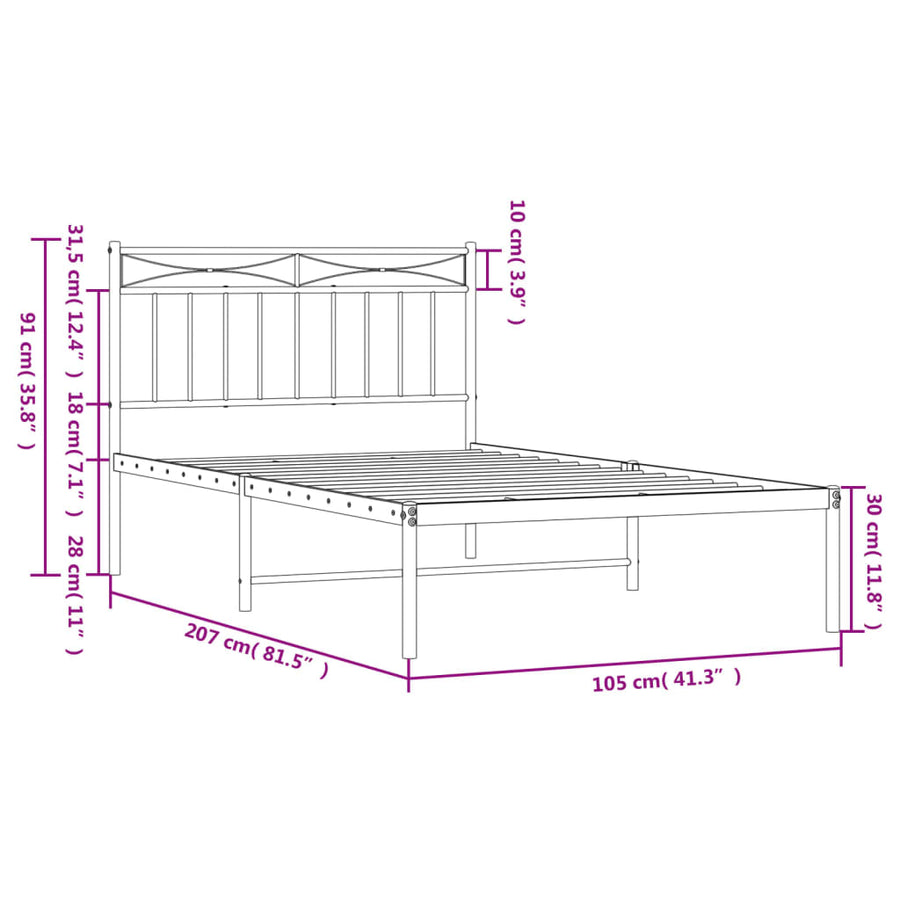 Bedframe Metaal 100x200 cm Zwart met hoofdbord