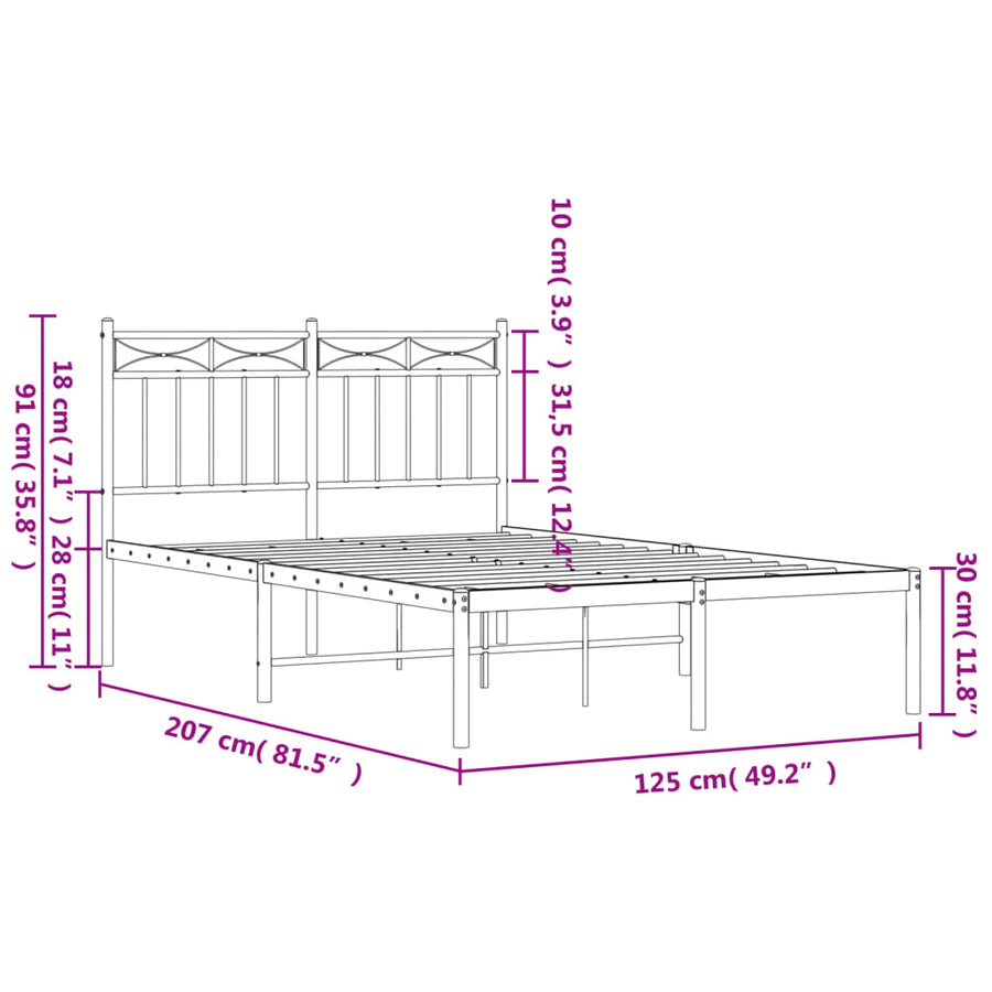 Bedframe Metaal 120x200 cm Zwart met hoofdbord