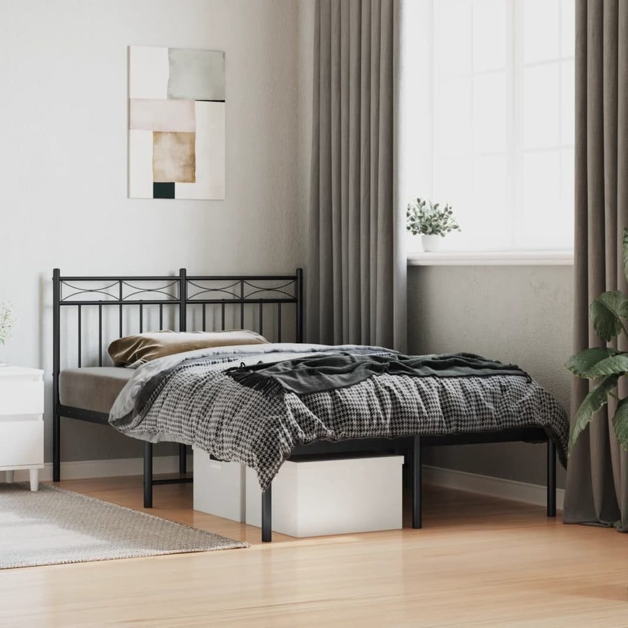 Bedframe Metaal 120x200 cm Zwart met hoofdbord