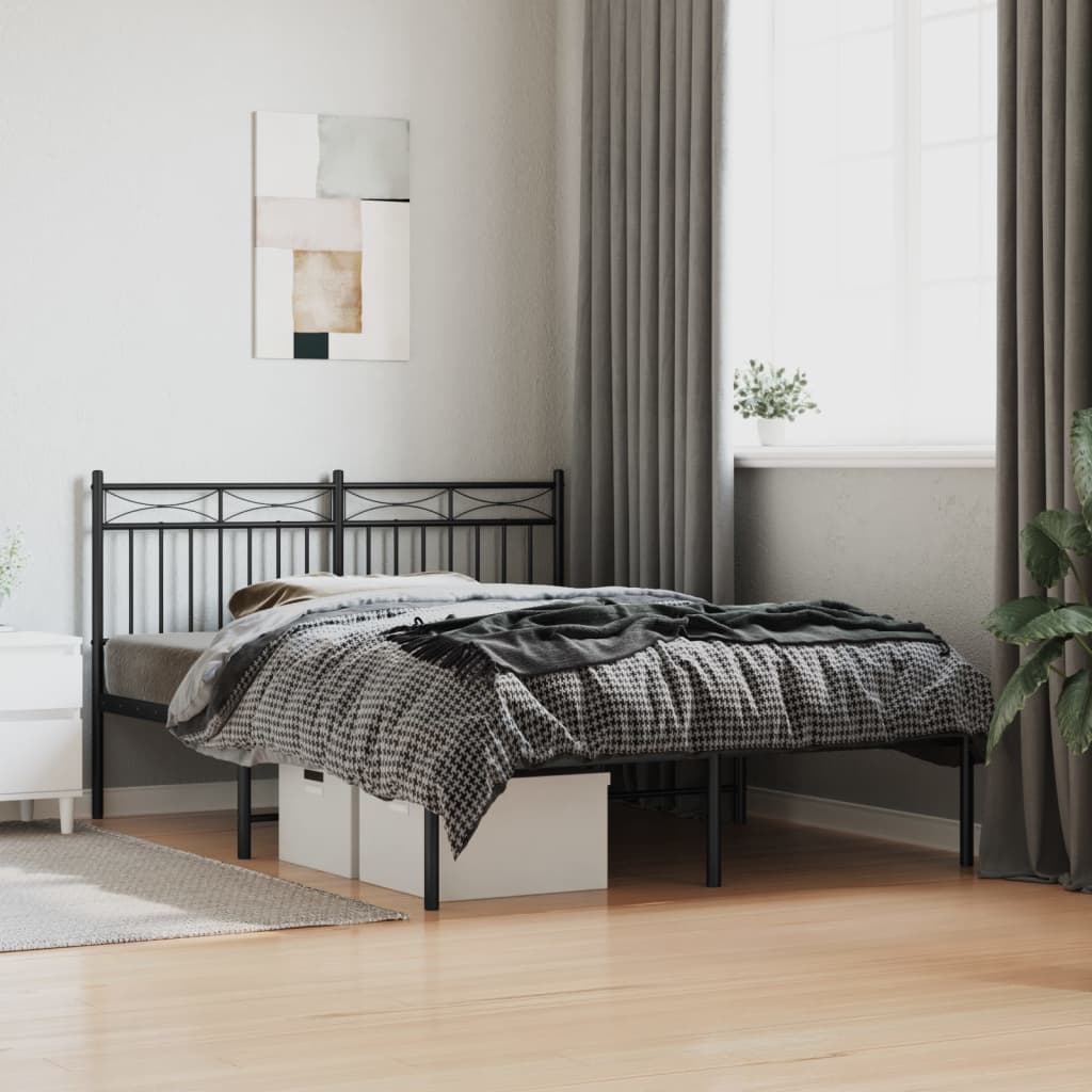 Bedframe Metaal 140x190 cm Zwart met hoofdbord