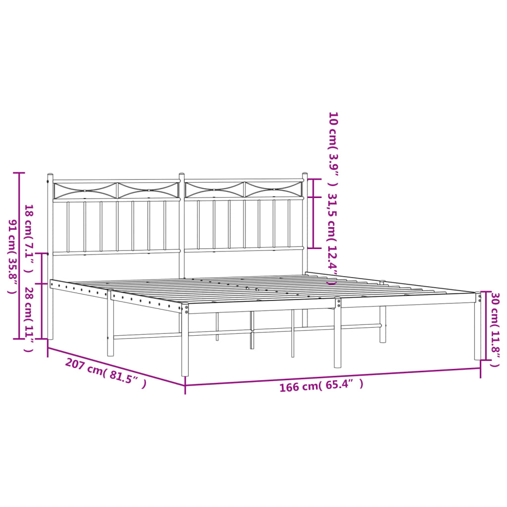 Bedframe Metaal 160x200 cm Zwart met hoofdbord