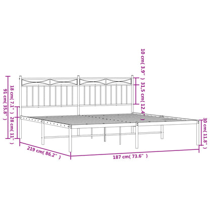 Bedframe Metaal 183x213 cm Zwart met hoofdbord