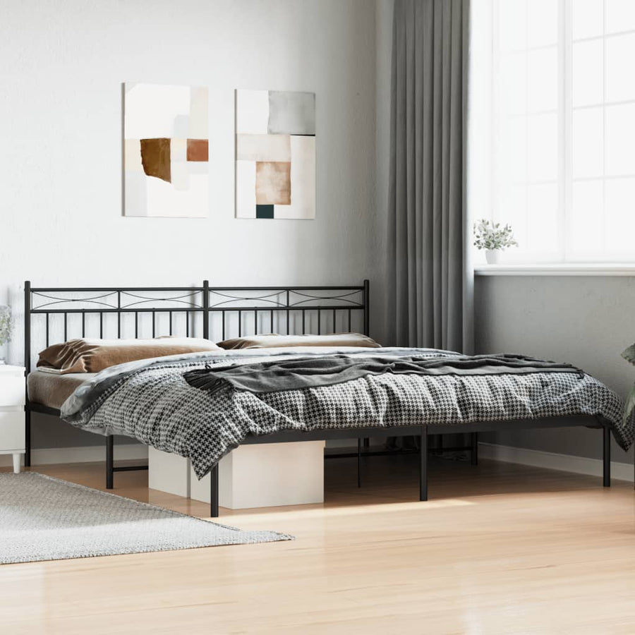 Bedframe Metaal 193x203 cm Zwart met hoofdbord