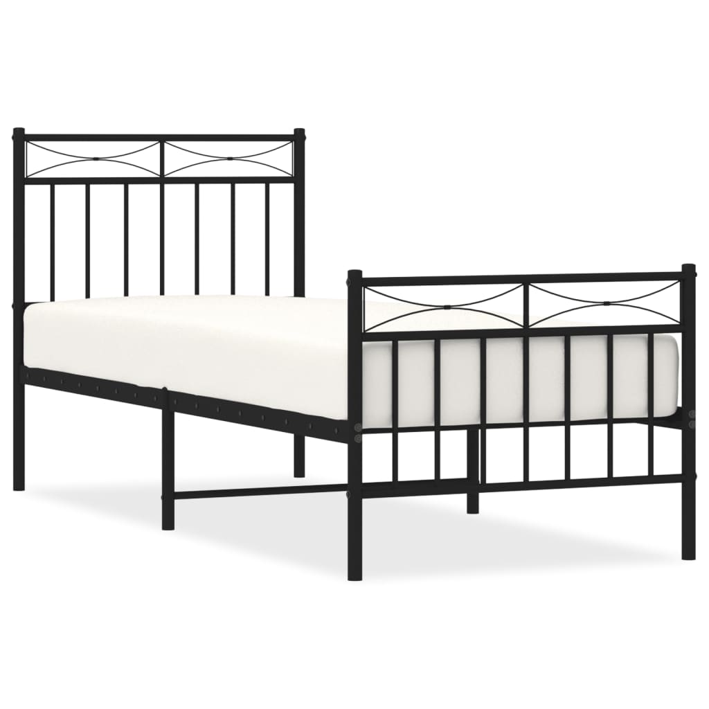 Bedframe Met Hoofd- En Voeteneinde Metaal 80x200 cm Zwart met hoofdbord & voetbord