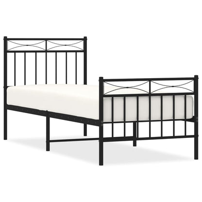 Bedframe Met Hoofd- En Voeteneinde Metaal 80x200 cm Zwart met hoofdbord & voetbord