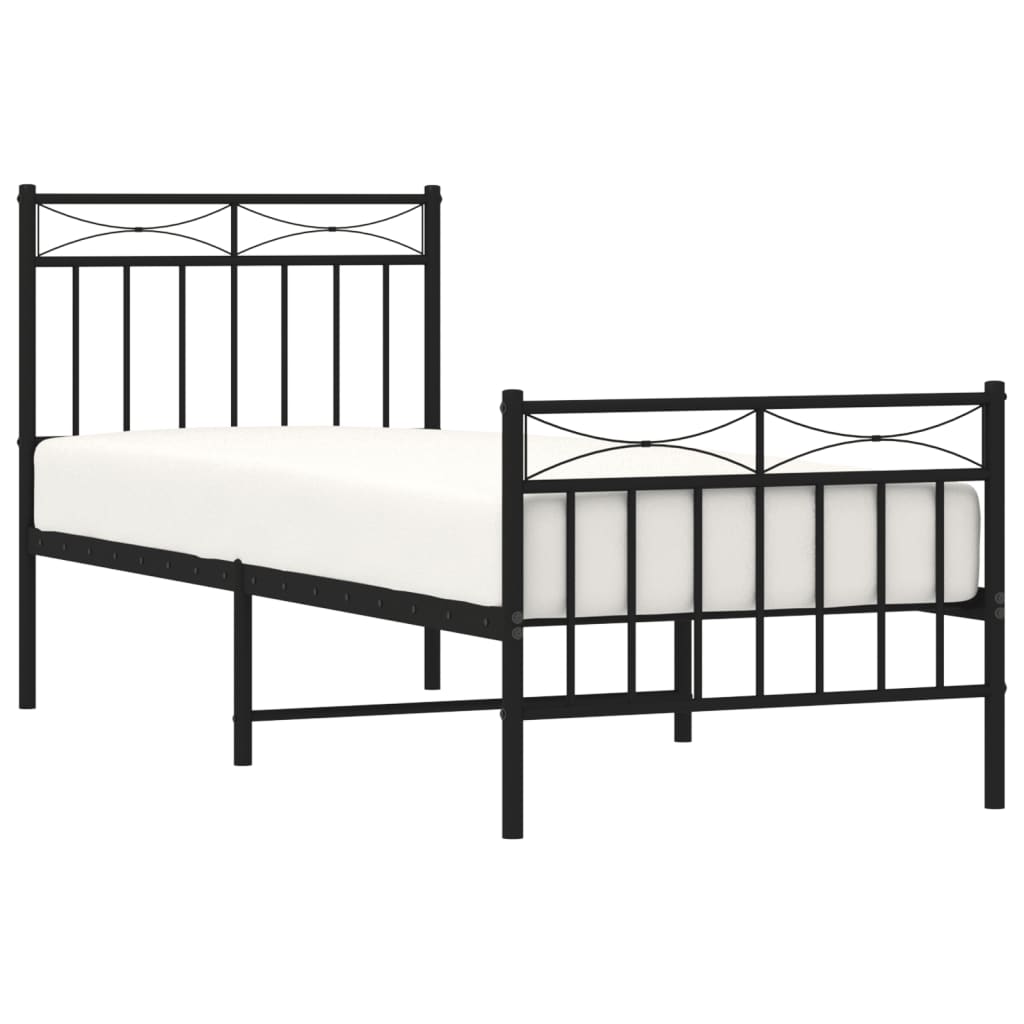 Bedframe Met Hoofd- En Voeteneinde Metaal 80x200 cm Zwart met hoofdbord & voetbord