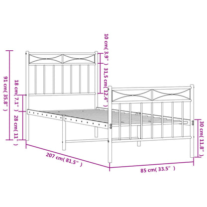 Bedframe Met Hoofd- En Voeteneinde Metaal 80x200 cm Zwart met hoofdbord & voetbord