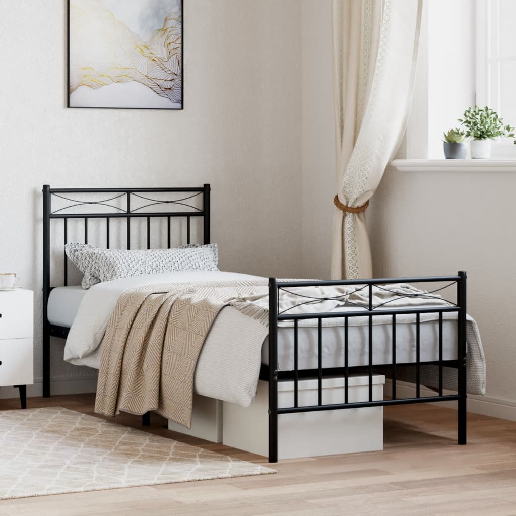 Bedframe Met Hoofd- En Voeteneinde Metaal 80x200 cm Zwart met hoofdbord & voetbord