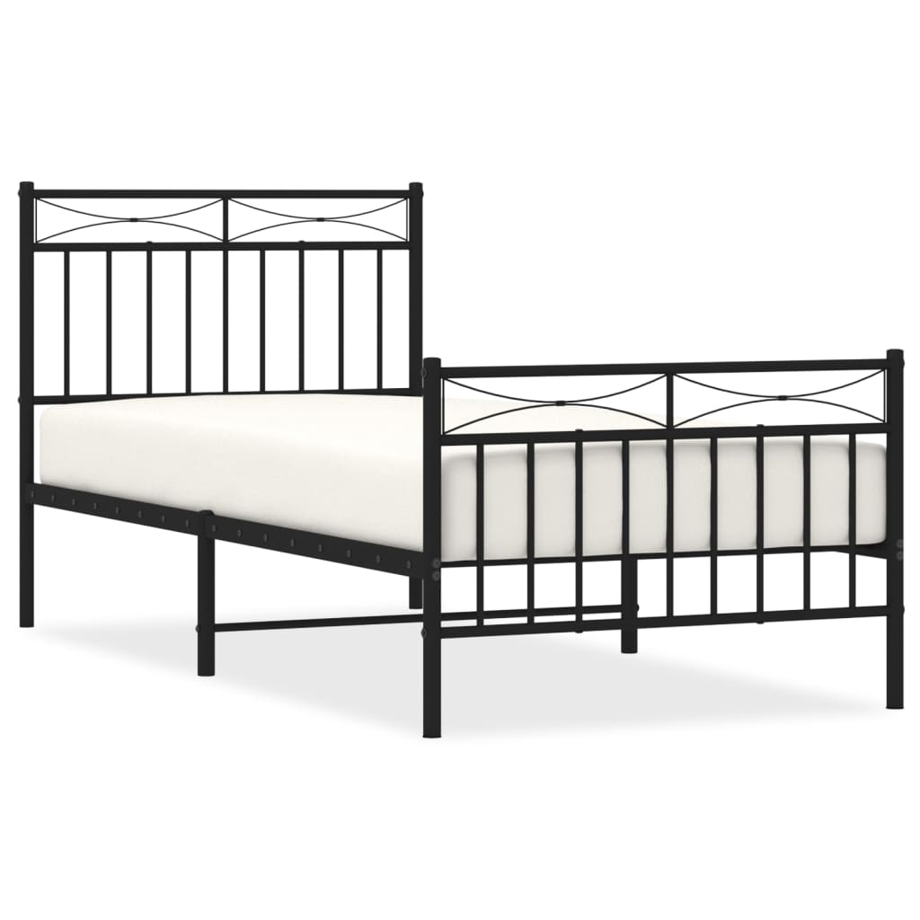 Bedframe Met Hoofd- En Voeteneinde Metaal 90x200 cm Zwart met hoofdbord & voetbord