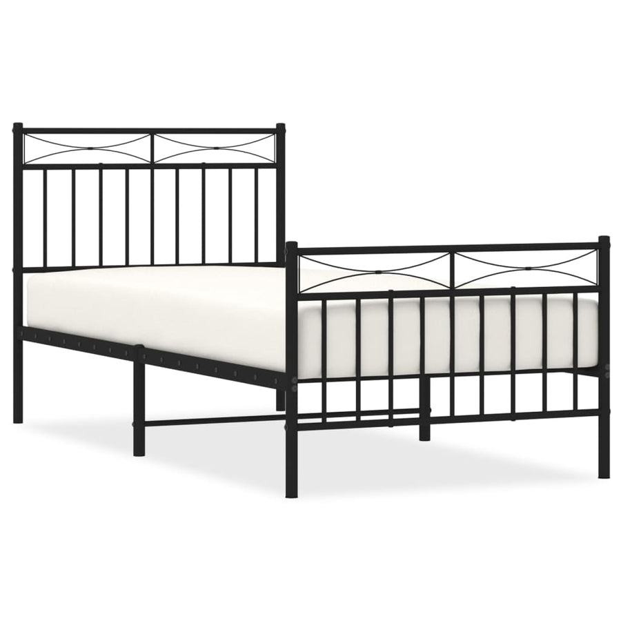 Bedframe Met Hoofd- En Voeteneinde Metaal 90x200 cm Zwart met hoofdbord & voetbord