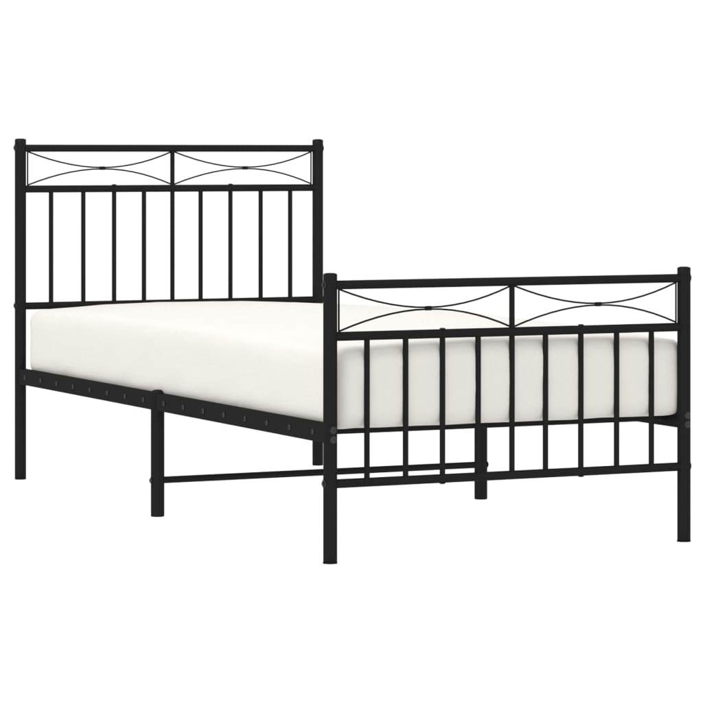 Bedframe Met Hoofd- En Voeteneinde Metaal 90x200 cm Zwart met hoofdbord & voetbord