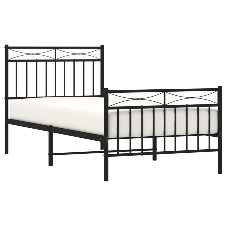 Bedframe Met Hoofd- En Voeteneinde Metaal 90x200 cm Zwart met hoofdbord & voetbord