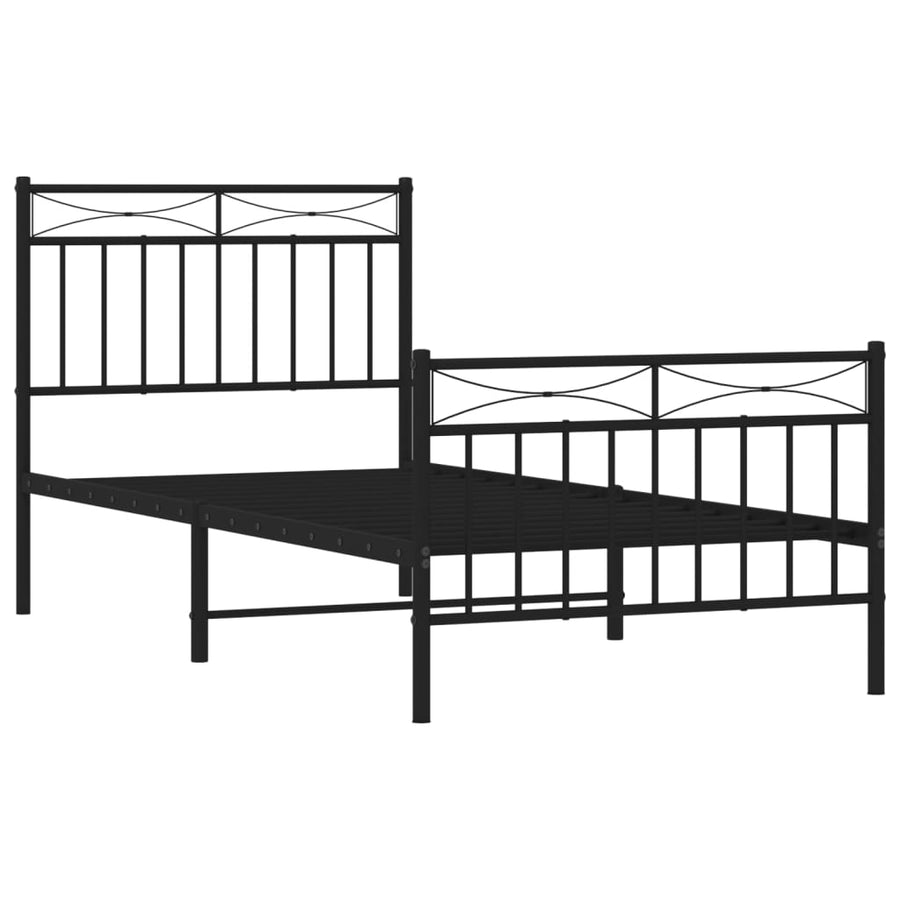 Bedframe Met Hoofd- En Voeteneinde Metaal 90x200 cm Zwart met hoofdbord & voetbord