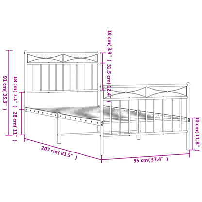 Bedframe Met Hoofd- En Voeteneinde Metaal 90x200 cm Zwart met hoofdbord & voetbord
