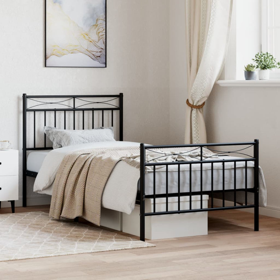 Bedframe Met Hoofd- En Voeteneinde Metaal 90x200 cm Zwart met hoofdbord & voetbord