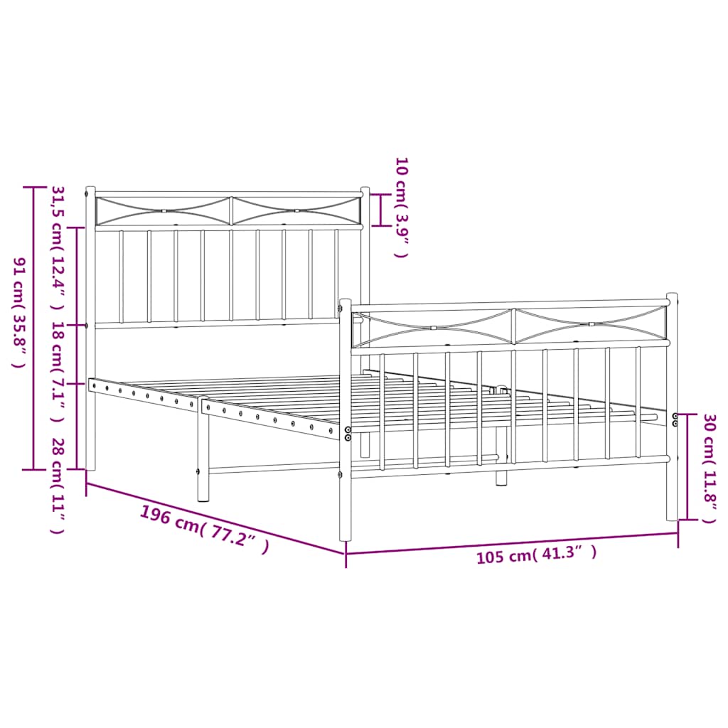 Bedframe Met Hoofd- En Voeteneinde Metaal 100 x 190 cm