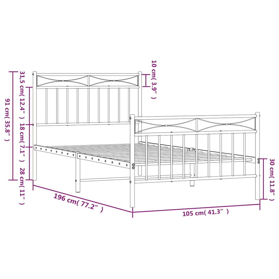 Bedframe Met Hoofd- En Voeteneinde Metaal 100 x 190 cm