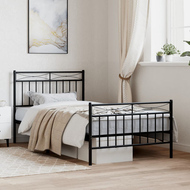 Bedframe Met Hoofd- En Voeteneinde Metaal 100x190 cm Zwart met hoofdbord & voetbord