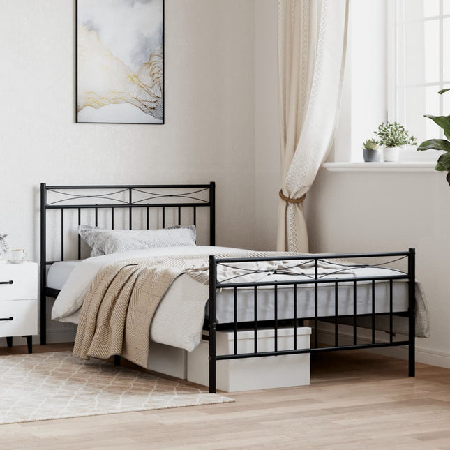 Bedframe Met Hoofd- En Voeteneinde Metaal 100x200 cm Zwart met hoofdbord & voetbord