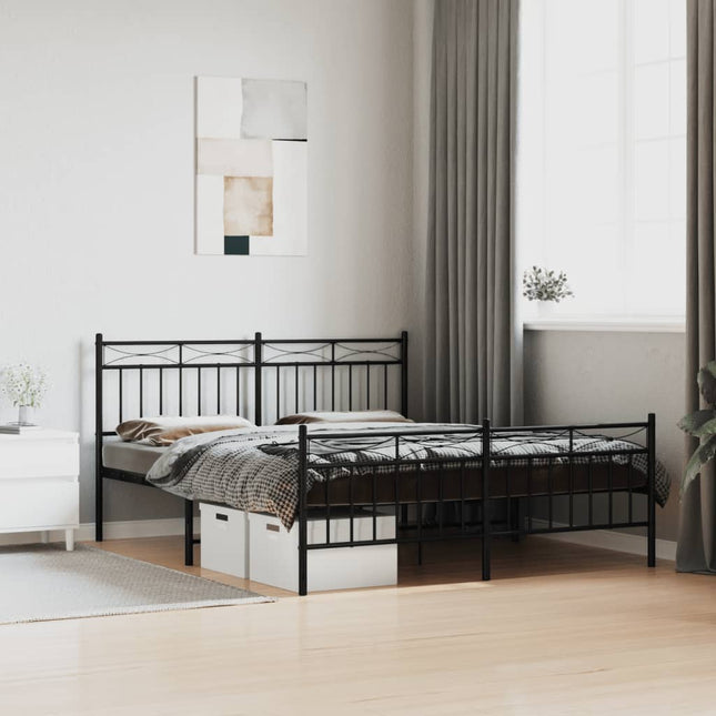 Bedframe Met Hoofd- En Voeteneinde Metaal 160x200 cm Zwart met hoofdbord & voetbord