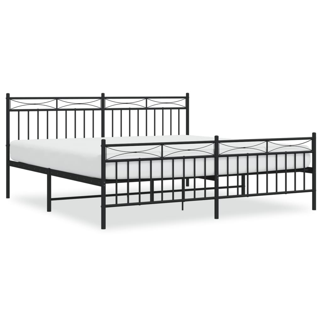 Bedframe Met Hoofd- En Voeteneinde Metaal 183x213 cm Zwart met hoofdbord & voetbord