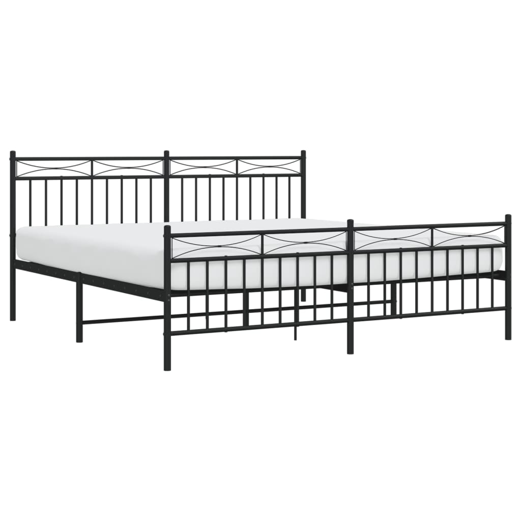Bedframe Met Hoofd- En Voeteneinde Metaal 183x213 cm Zwart met hoofdbord & voetbord
