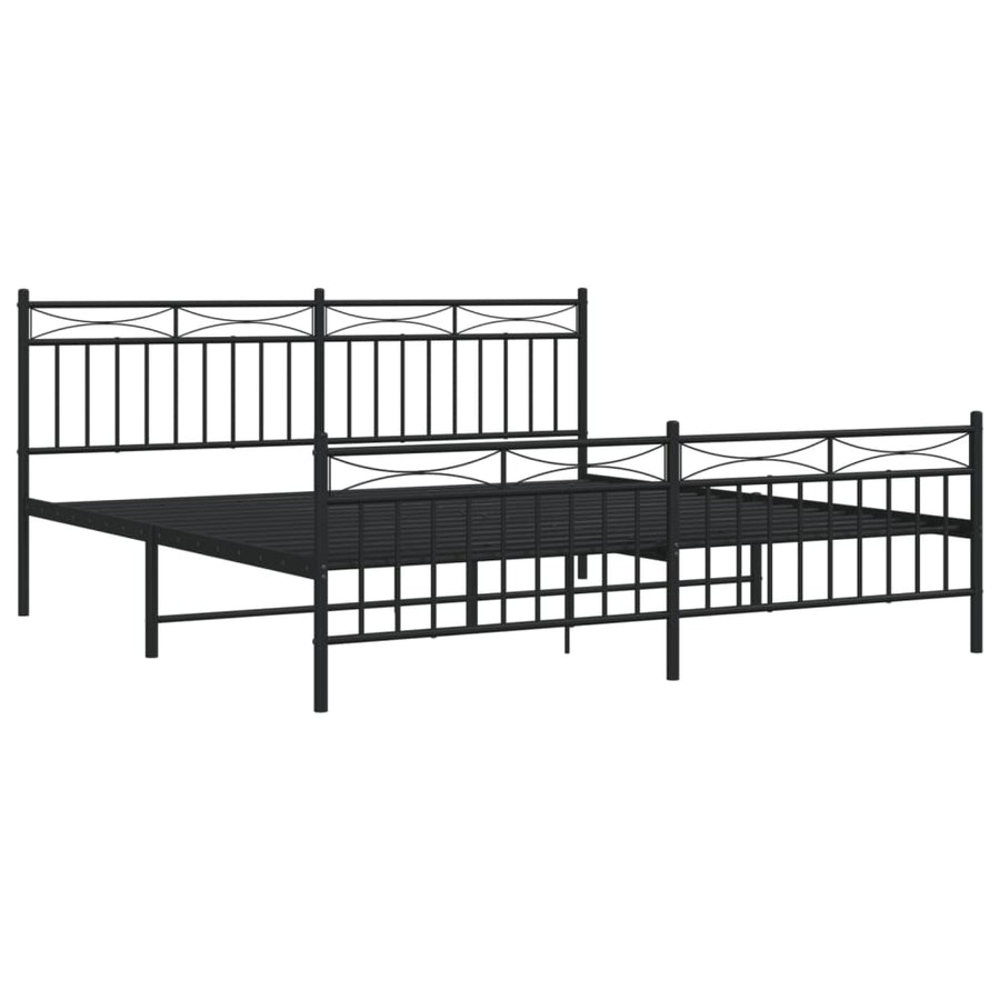 Bedframe Met Hoofd- En Voeteneinde Metaal 183x213 cm Zwart met hoofdbord & voetbord