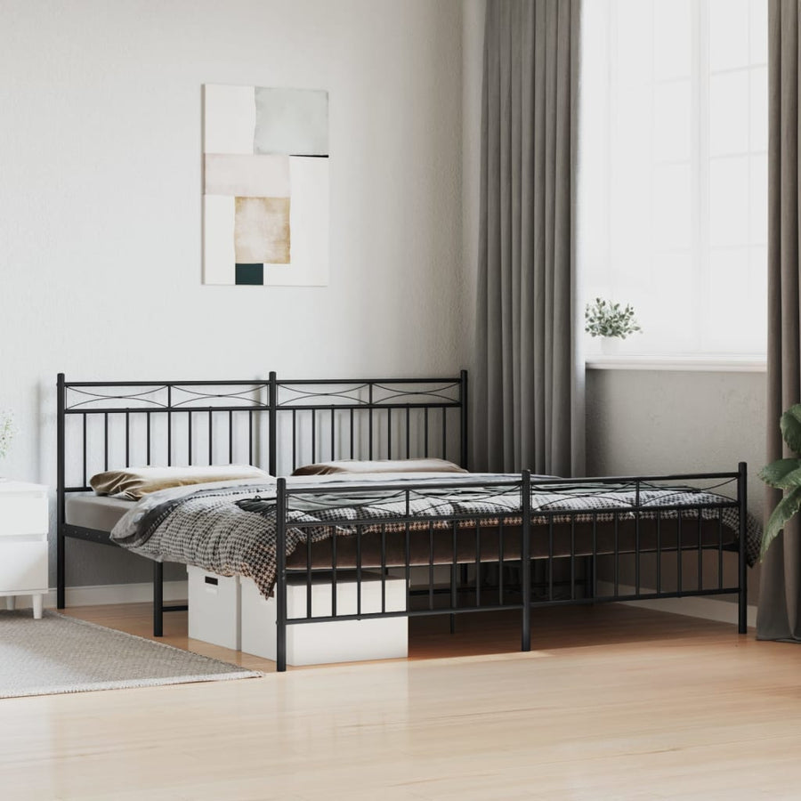 Bedframe Met Hoofd- En Voeteneinde Metaal 183x213 cm Zwart met hoofdbord & voetbord