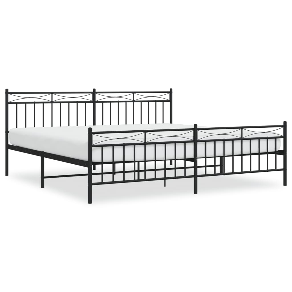 Bedframe Met Hoofd- En Voeteneinde Metaal 193x203 cm Zwart met hoofdbord & voetbord