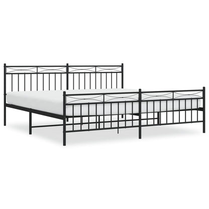 Bedframe Met Hoofd- En Voeteneinde Metaal 193x203 cm Zwart met hoofdbord & voetbord