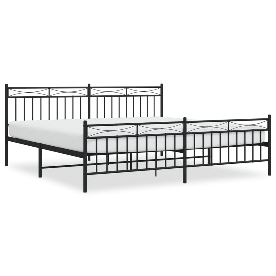 Bedframe Met Hoofd- En Voeteneinde Metaal 193x203 cm Zwart met hoofdbord & voetbord
