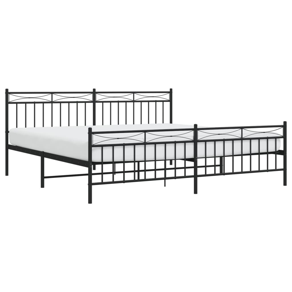Bedframe Met Hoofd- En Voeteneinde Metaal 193x203 cm Zwart met hoofdbord & voetbord