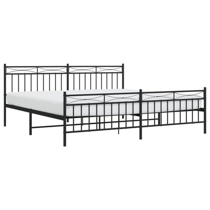 Bedframe Met Hoofd- En Voeteneinde Metaal 193x203 cm Zwart met hoofdbord & voetbord