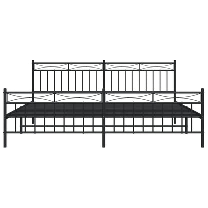 Bedframe Met Hoofd- En Voeteneinde Metaal 193x203 cm Zwart met hoofdbord & voetbord
