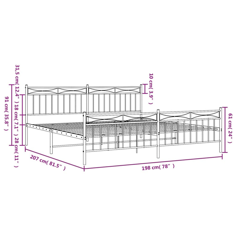 Bedframe Met Hoofd- En Voeteneinde Metaal 193x203 cm Zwart met hoofdbord & voetbord