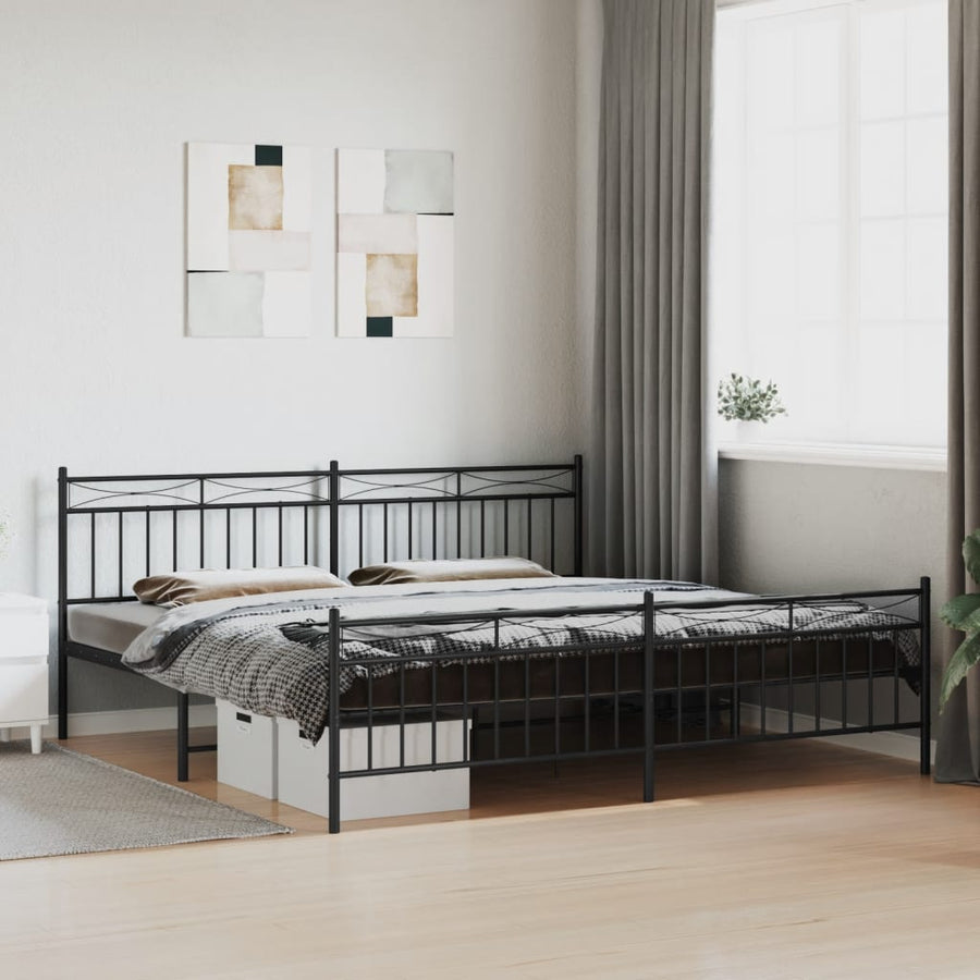 Bedframe Met Hoofd- En Voeteneinde Metaal 193x203 cm Zwart met hoofdbord & voetbord