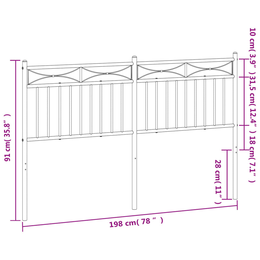 Vervangend hoofdbord 193 cm metaal zwart