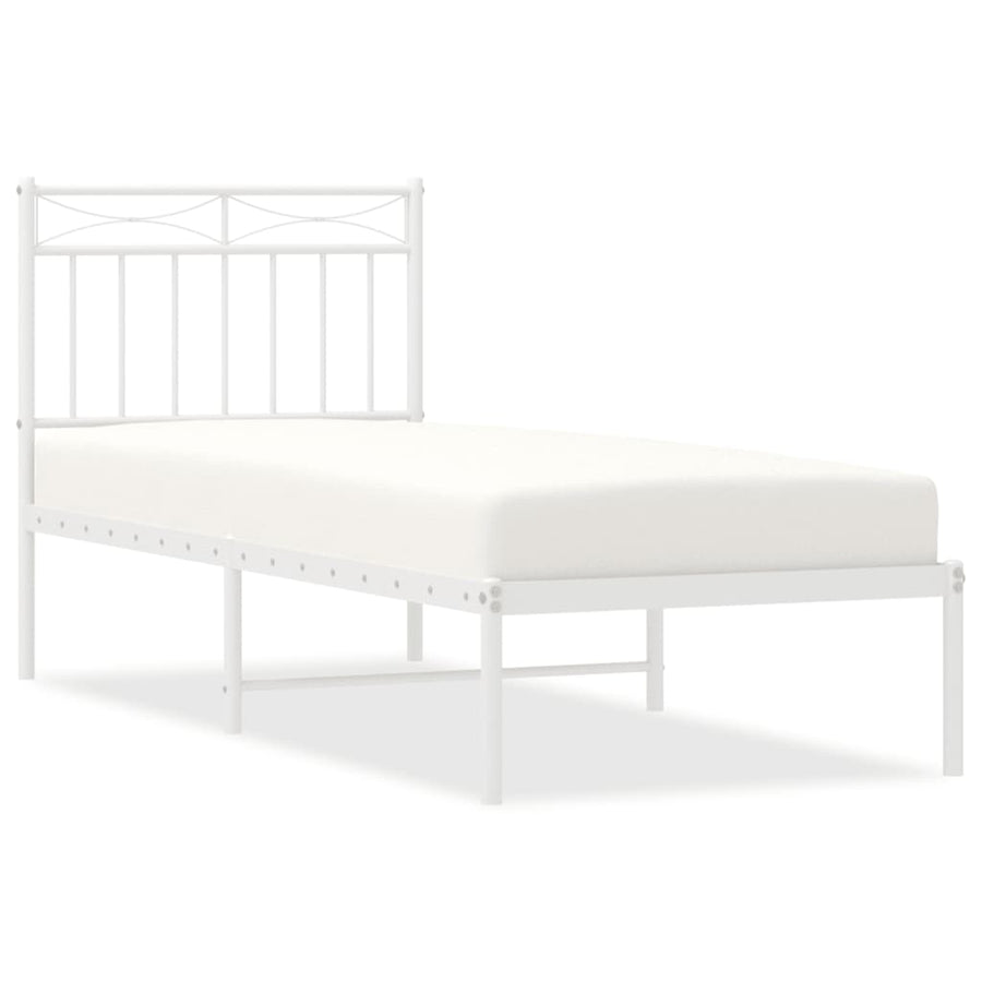 Bedframe Metaal 75 X 190 Cm 75x190 cm Wit met hoofdbord