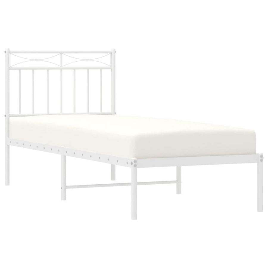 Bedframe Metaal 75 X 190 Cm 75x190 cm Wit met hoofdbord