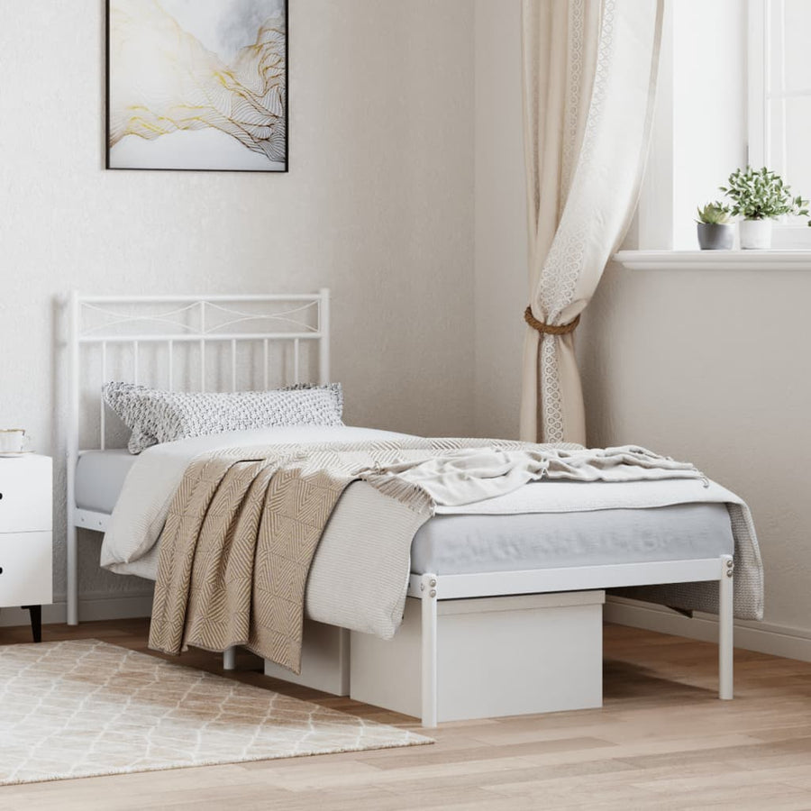 Bedframe Metaal 75 X 190 Cm 75x190 cm Wit met hoofdbord