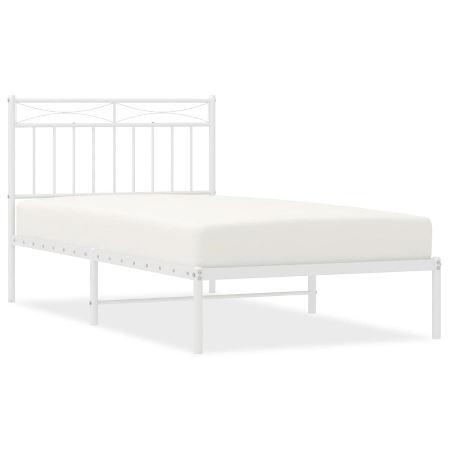 Bedframe met hoofdbord metaal wit 100x190 cm