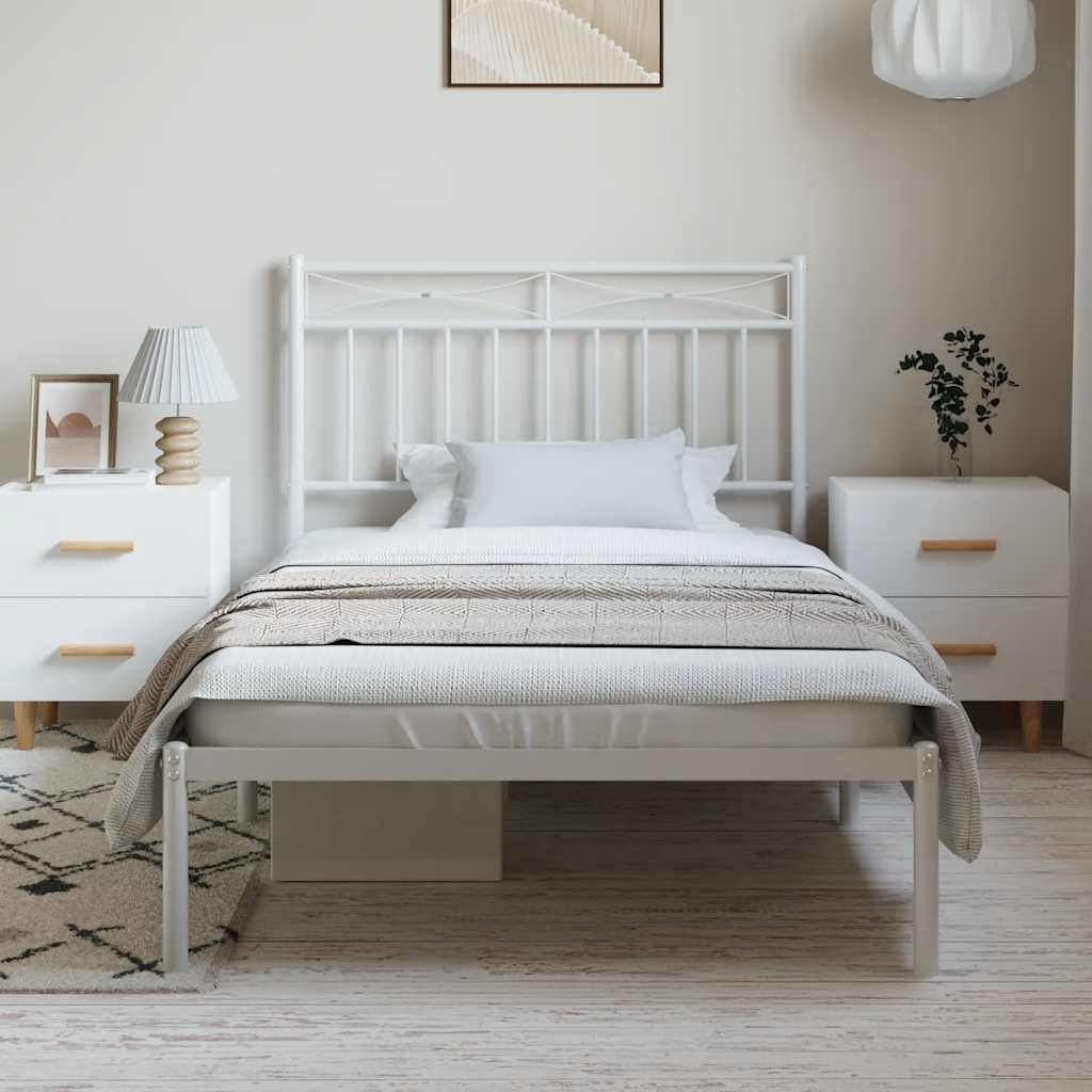 Bedframe met hoofdbord metaal wit 100x190 cm