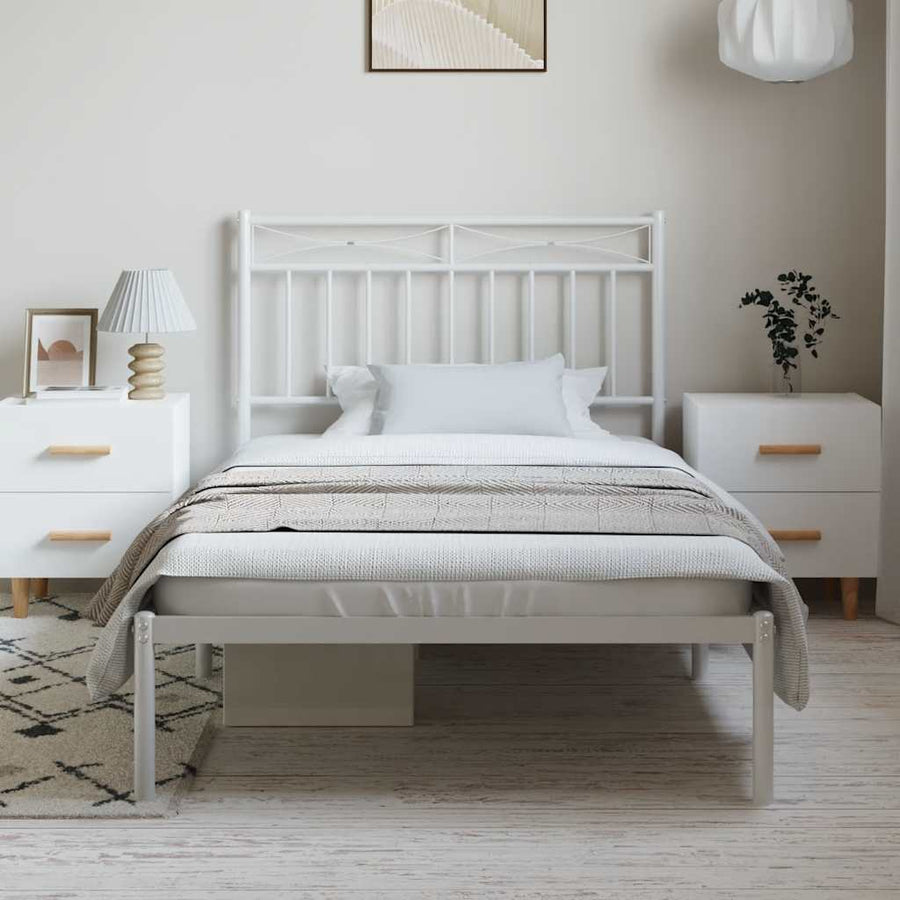 Bedframe met hoofdbord metaal wit 100x190 cm