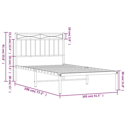 Bedframe met hoofdbord metaal wit 100x190 cm