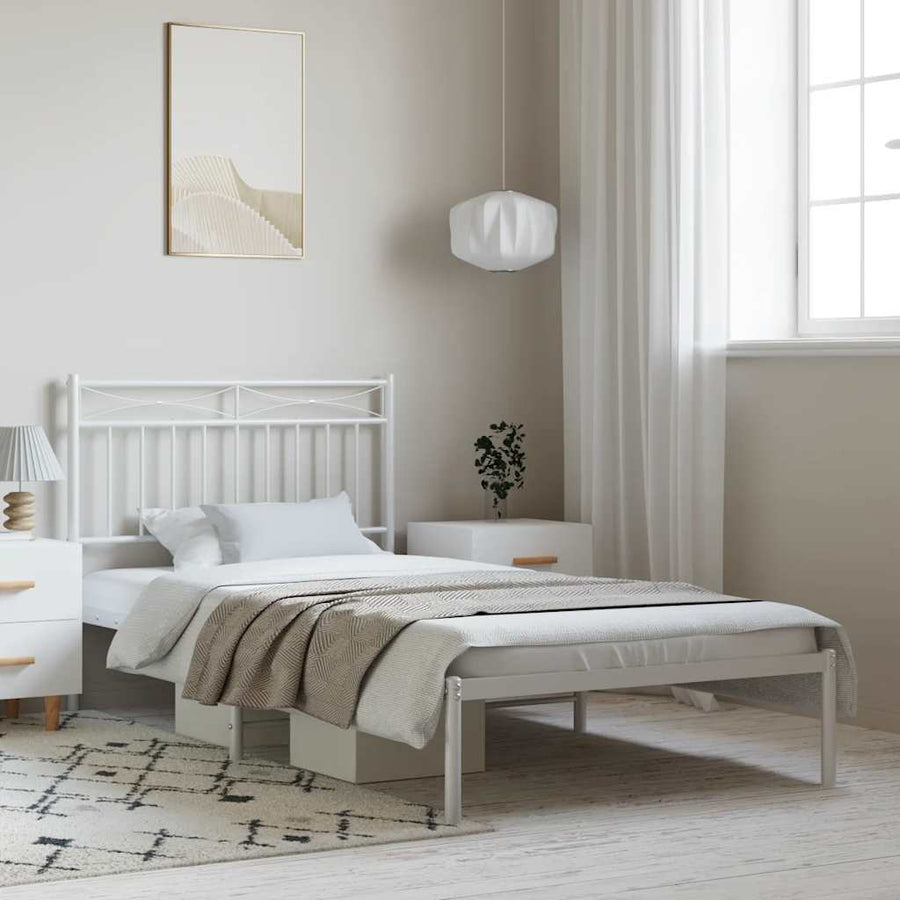 Bedframe met hoofdbord metaal wit 100x190 cm